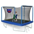 BTMWAY 8 ×12 ft Rectangle Trampoline for Kids and Adult, Rectangular trampoline with Basketball Hoops, Outdoor Trampoline with 360 Degree Safety Net, Family Trampoline with 4 W-Legs