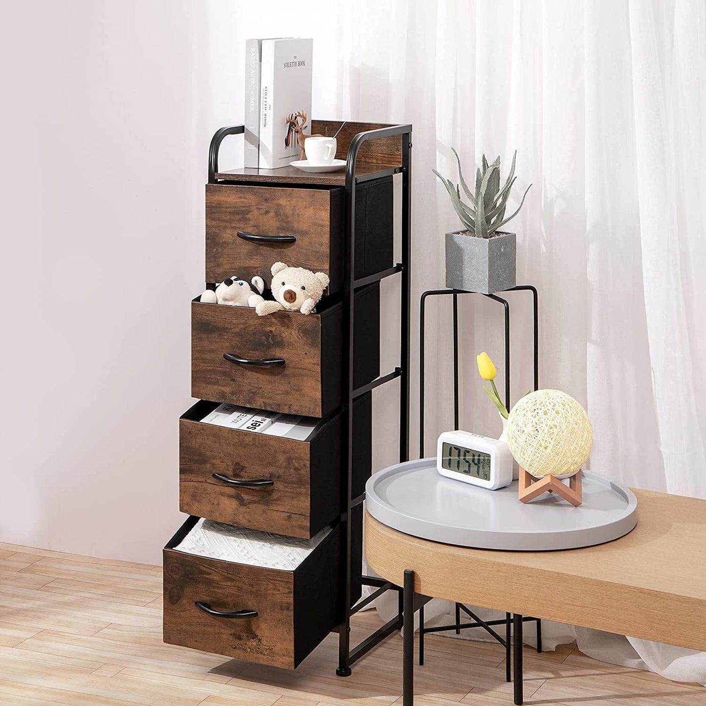 51.18" Drawer Dresser Chest of 6 Drawers, HSUNNS 6 Drawer Black Double Dresser with LED Lights, Wood Storage Cabinet Tower for Bedroom, Living Room, Hallway, Size: 51.18 x 15.75 x 38.39in