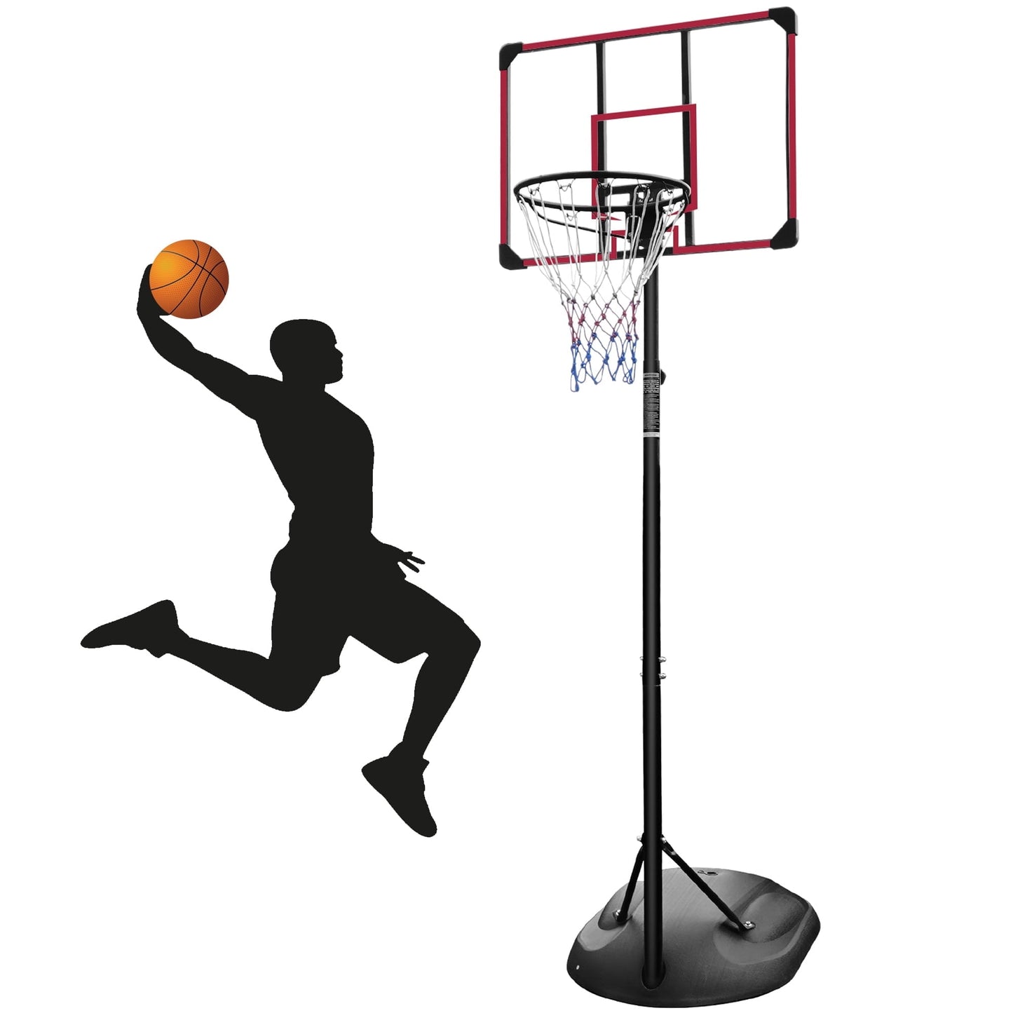 BTMWAY 7.5FT- 9.2FT Height Adjustable Basketball Goal with 32in Shatterproof Backboard, Basketball Stand Hoop Goal System with Wheels for Youth Adult Yard Indoor Outdoor, Red