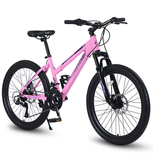 Youth/Adult Mountain Bike, 24 inch Womens Bicycles, Bicicletas Para Mujer for Teenagers Girls, Women MTB with Shimano 21 Speed Grip Shiter and Dual Hand Brakes, Pink