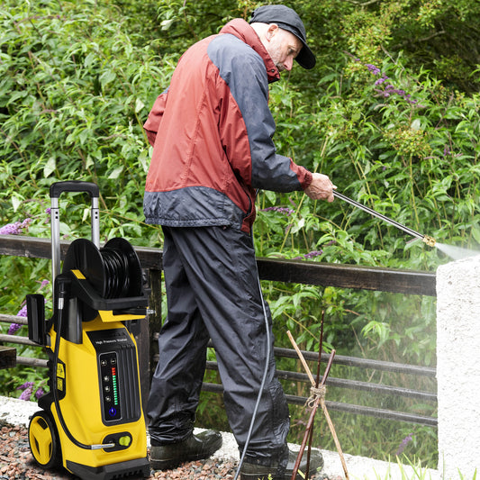 BTMWAY 1800W Electric Pressure Washer, 3800 PSI, Max. 2.6 GPM Power Washer with Safety Lock & TSS, 19.7ft Hose, 4 Nozzles, Portable High Pressure Cleaning Machine for Cars, Driveways, Patios, Yellow