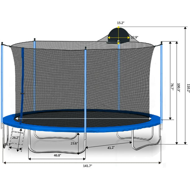 Trampoline for Kids, New Upgraded 12 Feet Outdoor Trampoline with Safety Enclosure Net, Basketball Hoop and Ladder, Heavy Duty Round Trampoline for Indoor Outdoor Backyard, L3750