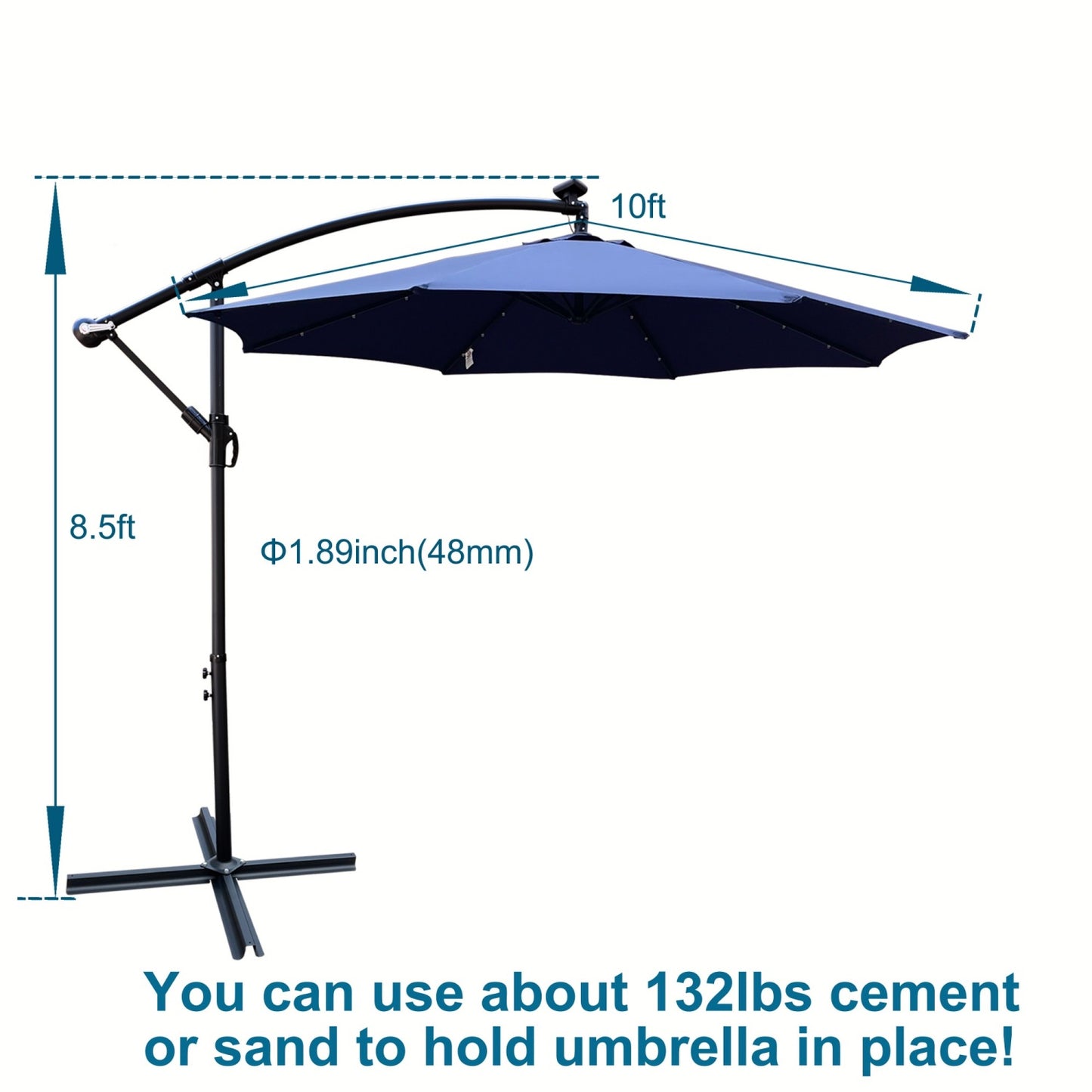 10ft Outdoor Patio Umbrellas with 24 LED Lights, Cantilever Hanging Umbrellas with 8 Ribs, Crank and Cross Base, Outdoor Umbrellas for Patio, Garden, Deck, Backyard, Pool, Deck, Swimming Pool