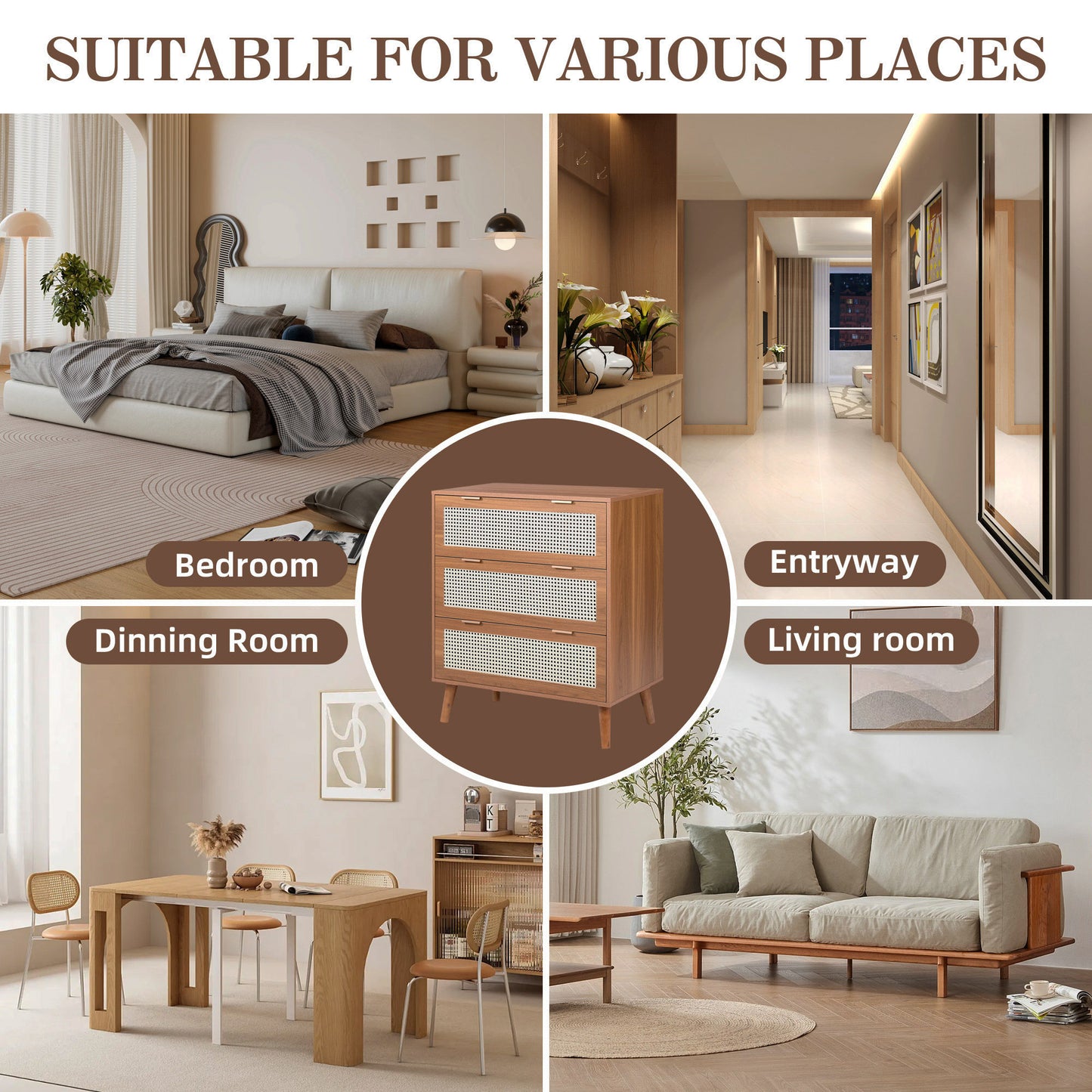 BTMWAY 3 Chest of Drawers for Bedroom, Drawer Dresser for Female, Bedside Table for Home Use, Ideal Storage for Bedroom, Bedroom Storage Chest& Drawer Dresser, Dresser and Nightstand Sets