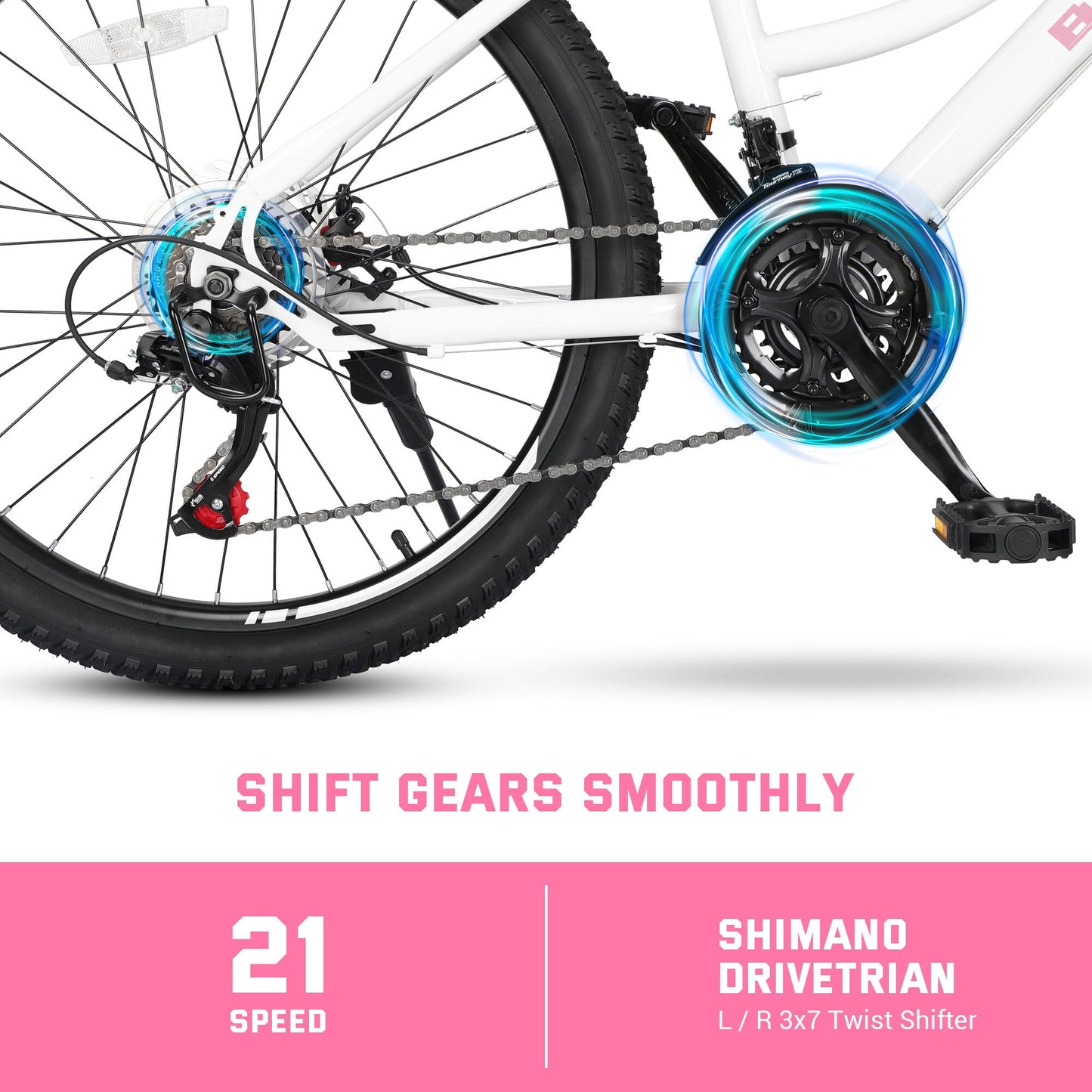 BTMWAY 24" Mountain Bike for Teenagers and Adult, Mountain Bicycles with Dual Disc Brakes, Shimano 21 Speeds Bicycles for Men, Adult Bicycle with Comfort Saddle, Commuter Bike