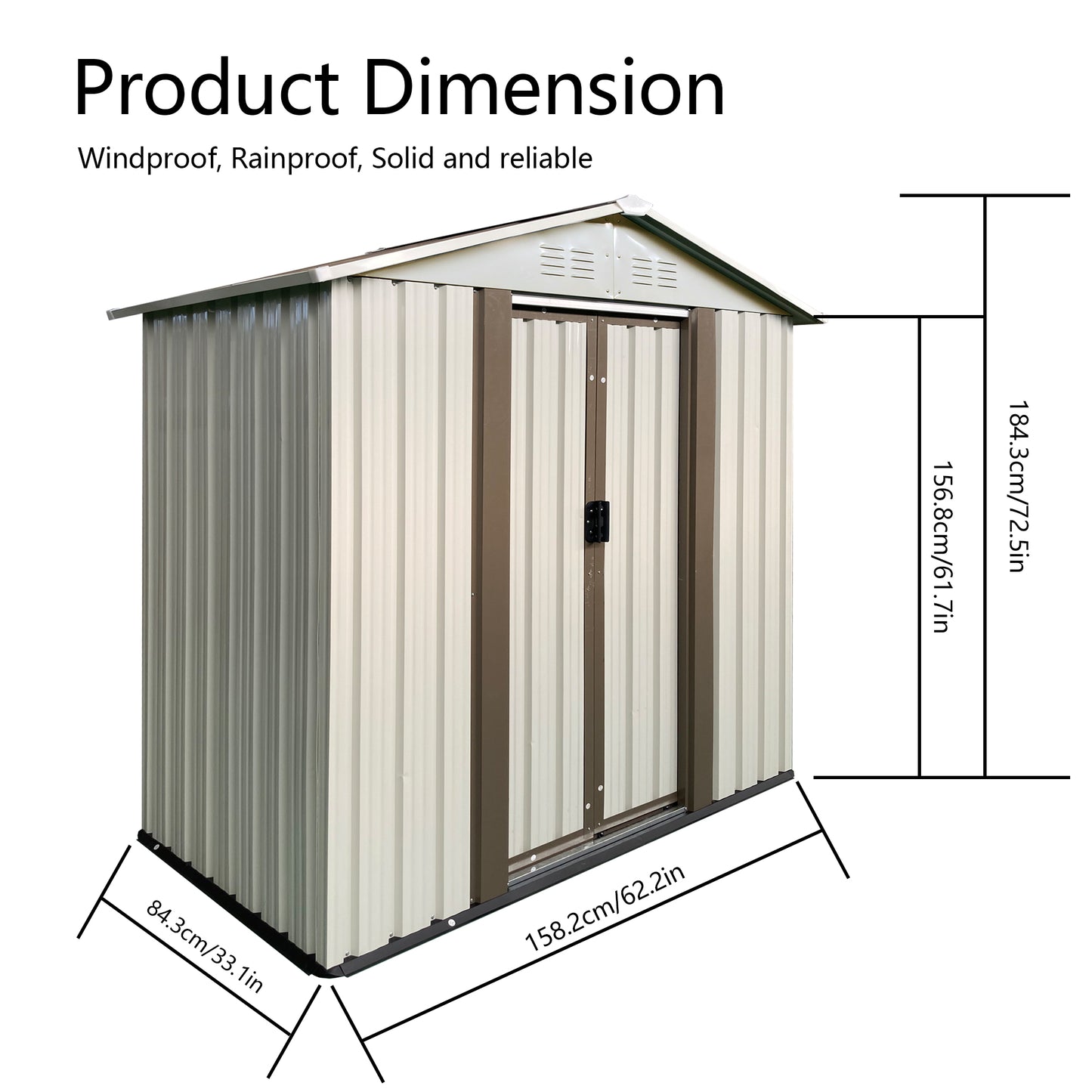 BTMWAY Outdoor Storage Shed Waterproof, 5' x 3' Metal Steel Outdoor Garden Shed with Ventilation, New Design, Moisture-proof, and UV-resistant for Patio Backyard