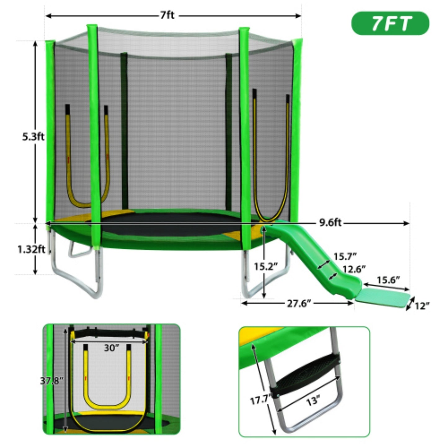 7 ft Trampoline for Kids Age3-12, Yardmaster Round Recreational Trampolines with Safety Enclosure Net, Mini Outdoor Trampoline with Slide and Ladder, Easy Assembly, Outdoor, Indoor