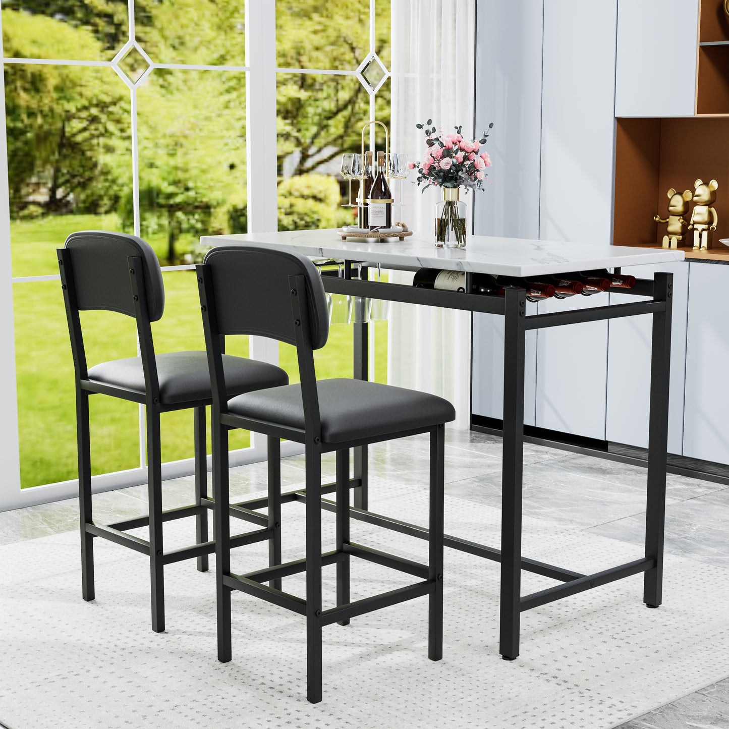 Counter Height Dining Set for 2, BTMWAY 3 Piece Bar Table Set for 2, Kitchen Dining Set with 4 Backrest Chairs, Modern PubTable and Stools Set, Dining Room Table Set for Kitchen Breakfast Nook, Black