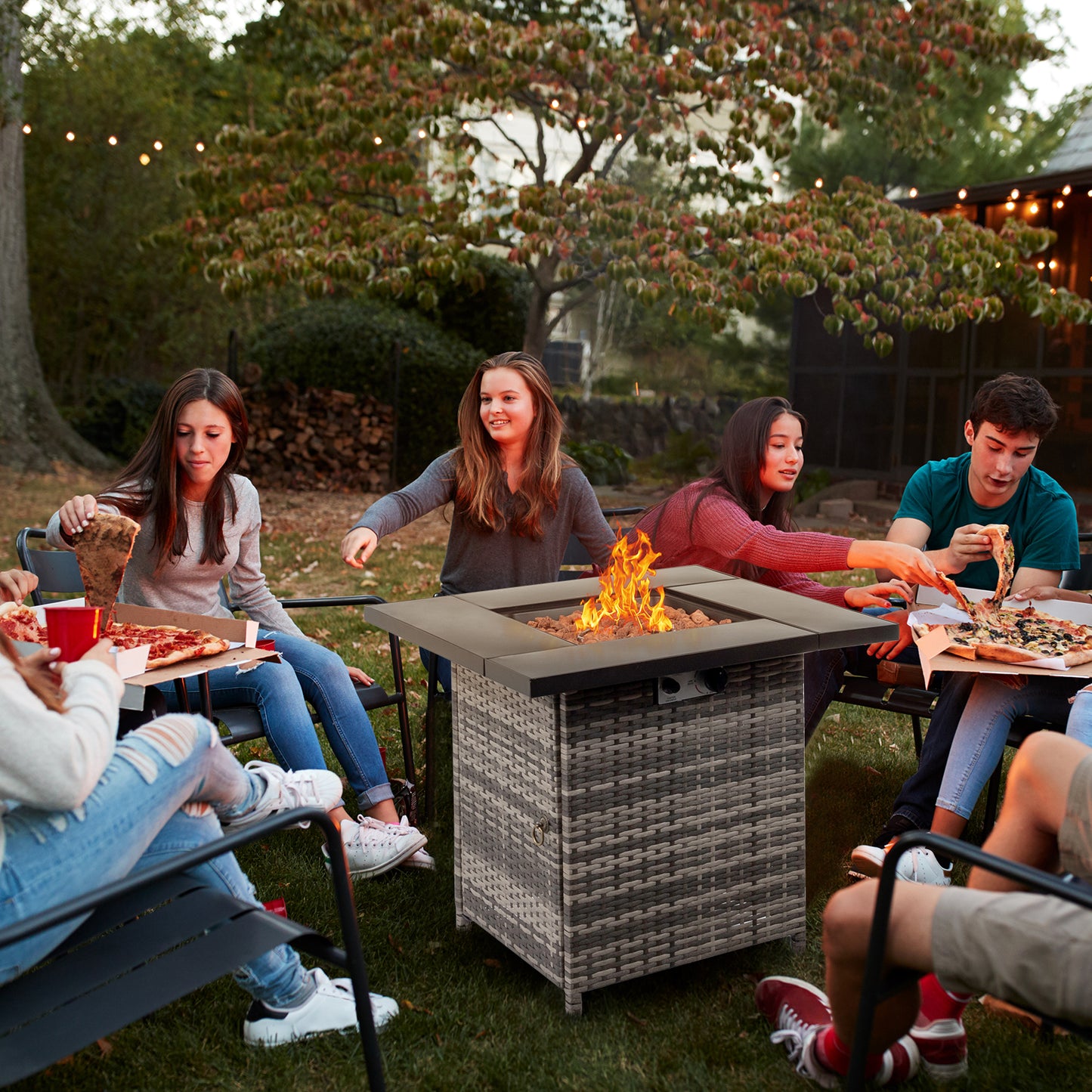 BTMWAY 28 inch Fire Table,50000 BTU Propane Fire Pit Table with Volcanic Stone, Flame-Out Protection,Perfect for Patio, Backyard