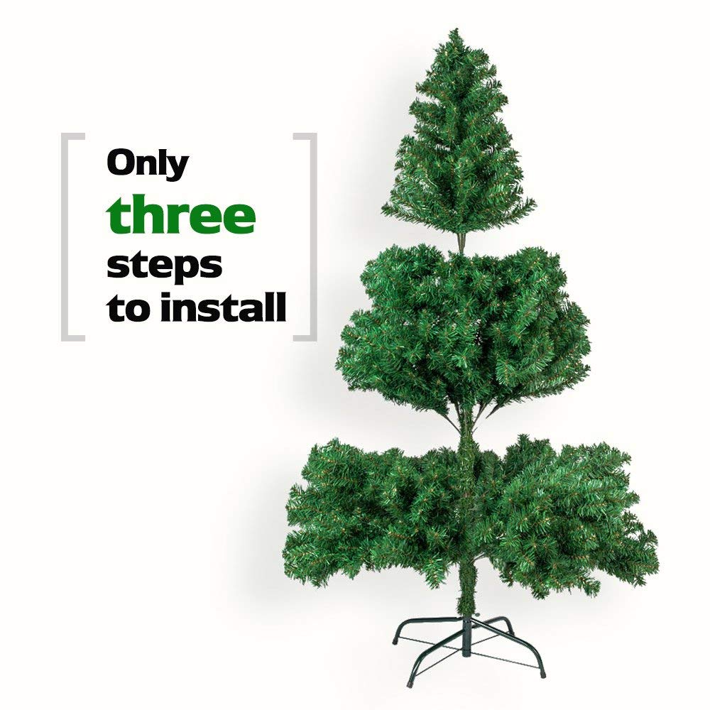 BTMWAY Artificial PVC Christmas Tree,with 1100 Branches,Pre-Lit Warm White Lights, Easy Assembly for Holiday Season