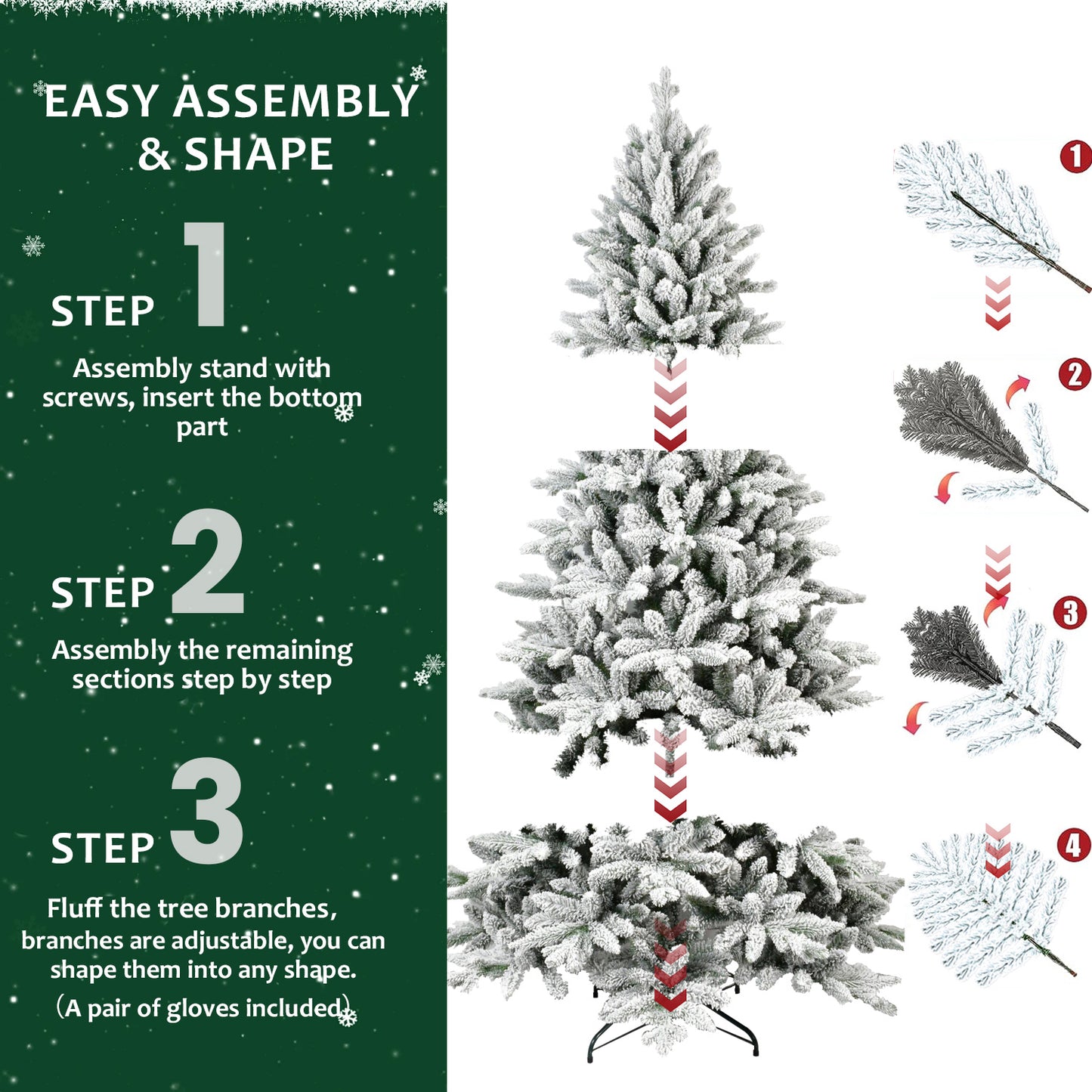 BTMWAY 5ft Flocked Christmas Tree,Realistic PE&PVC Material, Easy to Assemble, Perfect for Indoor Outdoor Decor Garden Bedroom Decoration