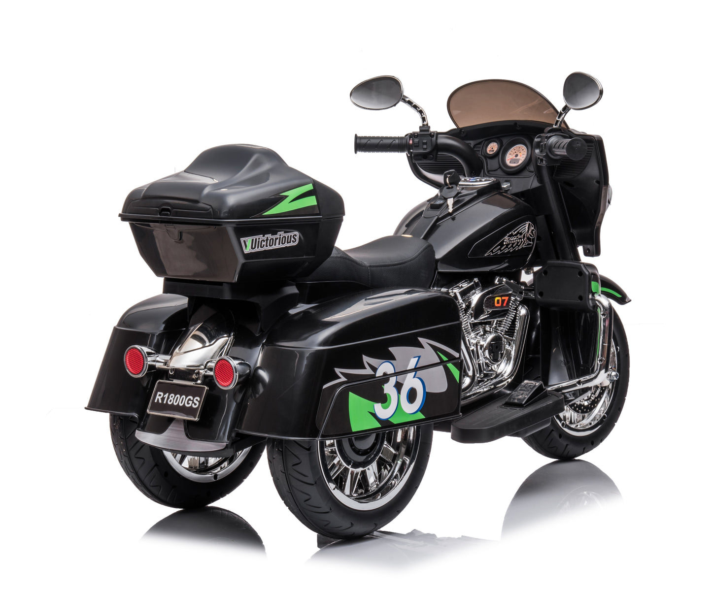 BTMWAY 12V Kids Electric Motorcycle with 3 Wheels, 2 Seater Ride-On Motorbike with Key Start, Headlights, Storage Box, 2 Motors for Boys & Girls Ages 3-8, Black, Perfect Holiday & Toddler Gift