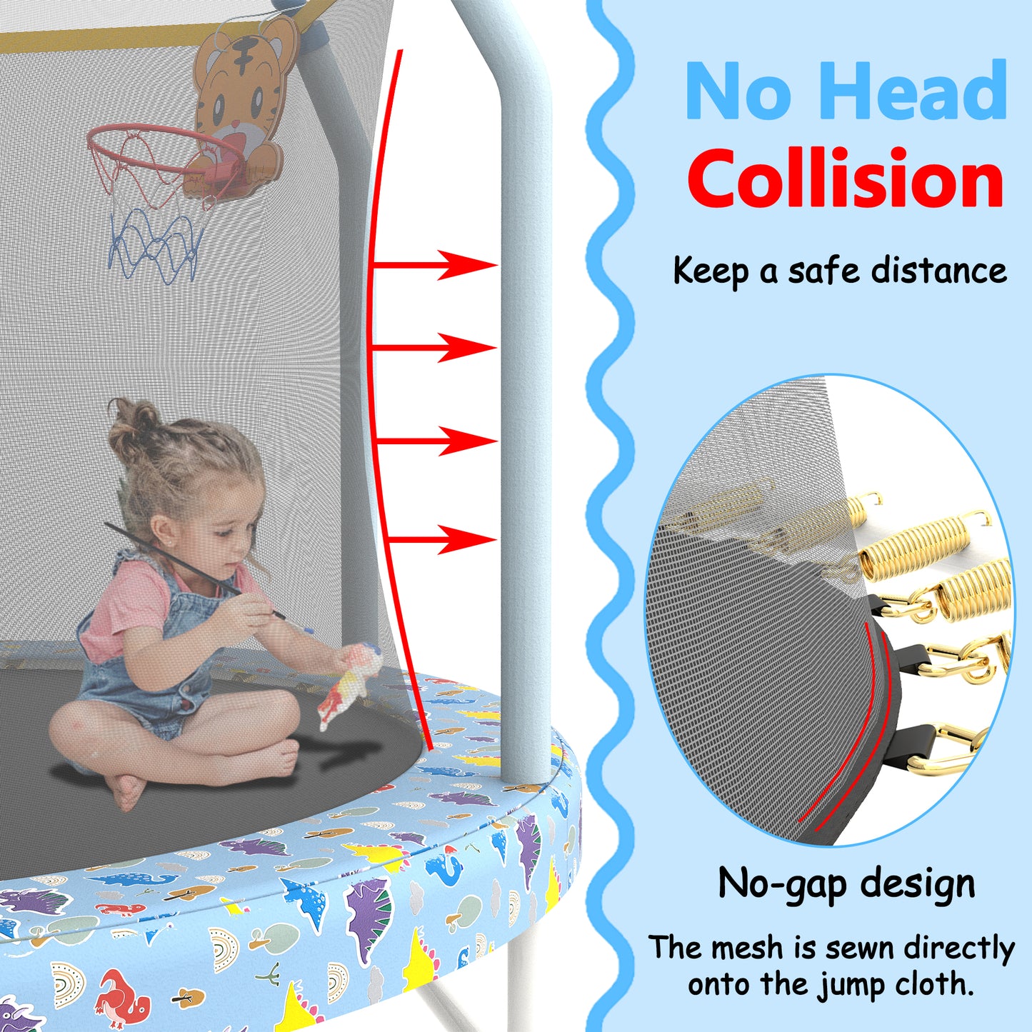 BTMWAY 55" Toddler Trampoline with Safety Enclosure Net, Trampoline Indoor & Outdoor, Mini Trampoline for kids 1-8 with Basketball Hoop, Ball and Thick Foam Protection, Birthday Gifts for Boys&Girls