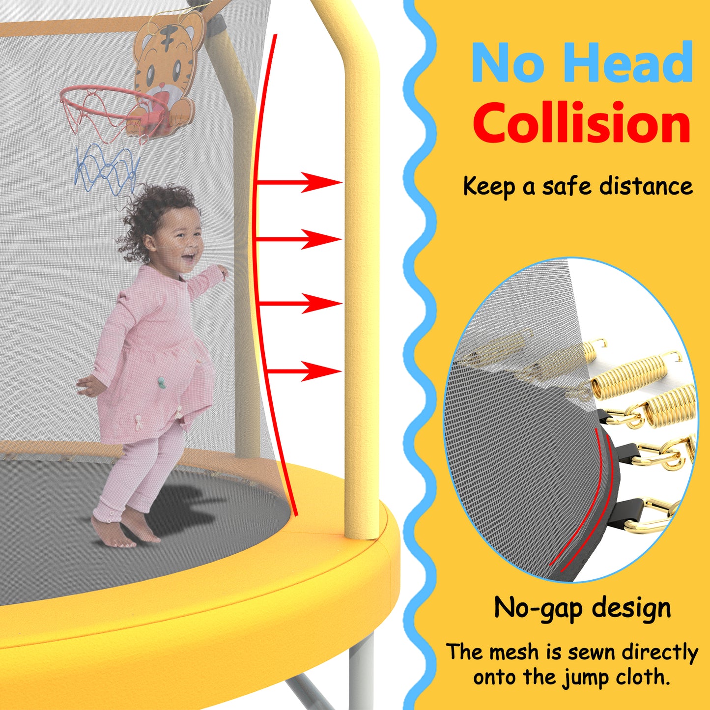 BTMWAY 55" Toddler Trampoline with Safety Enclosure Net, Trampoline Indoor & Outdoor, Mini Trampoline for kids 1-8 with Basketball Hoop, Ball and Thick Foam Protection, Birthday Gifts for Boys&Girls