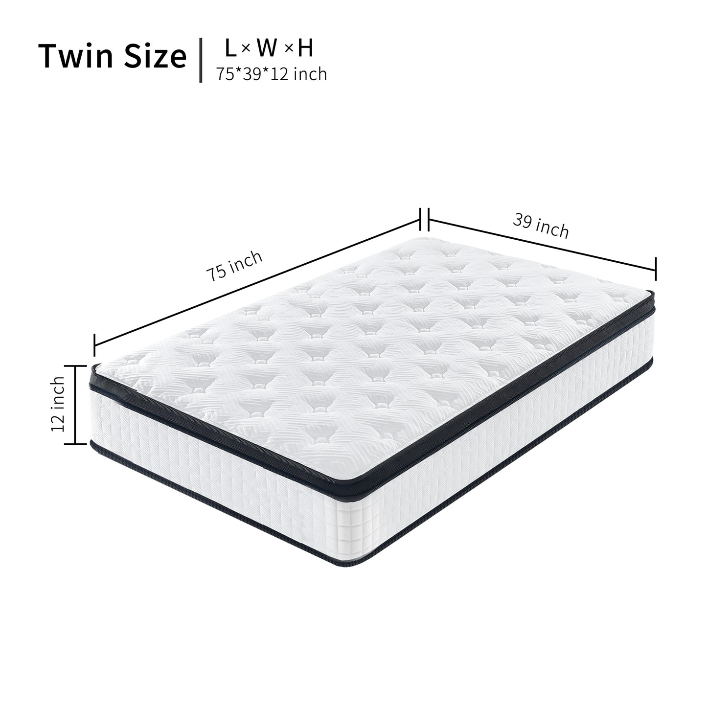 BTMWAY Twin Size 12 inch Memory Foam Hybrid Mattress in a Box, Cool Breathable Knitted Fabric Cover, Individual Pocket Spring for Comfort & Pressure Relief – Ideal for Side, Back & Stomach Sleepers