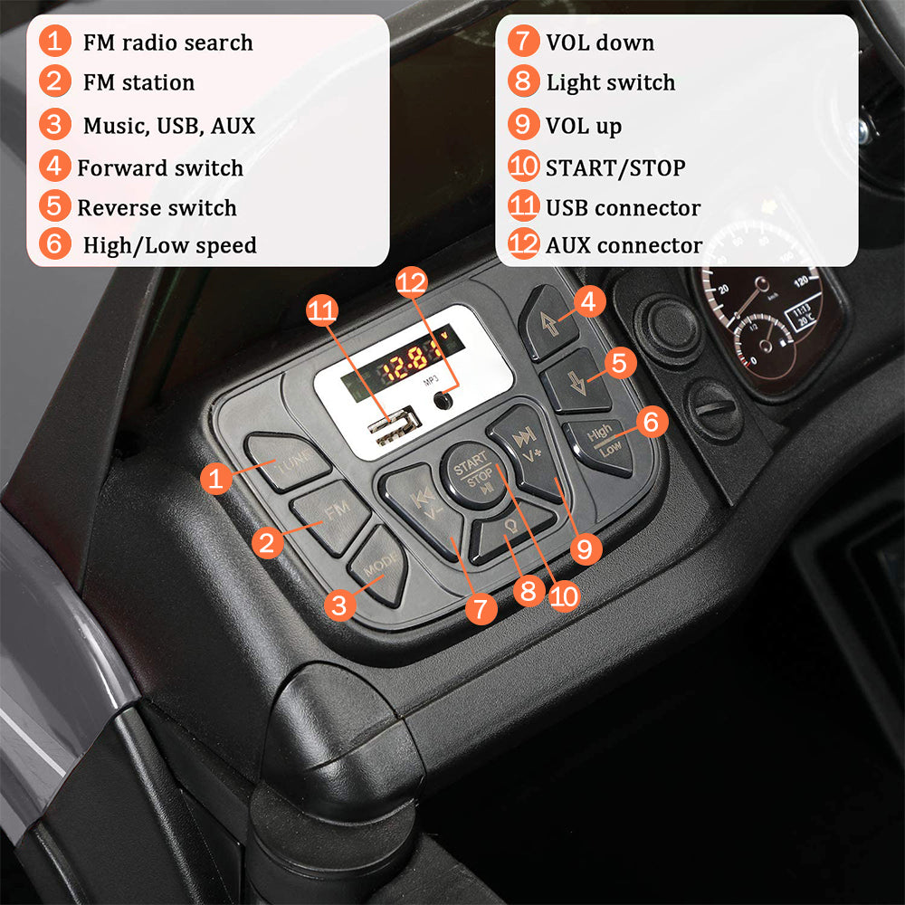 Remote Control Kids Electric Car, 12V Battery Powered Ride on Cars with Trailer, A2607