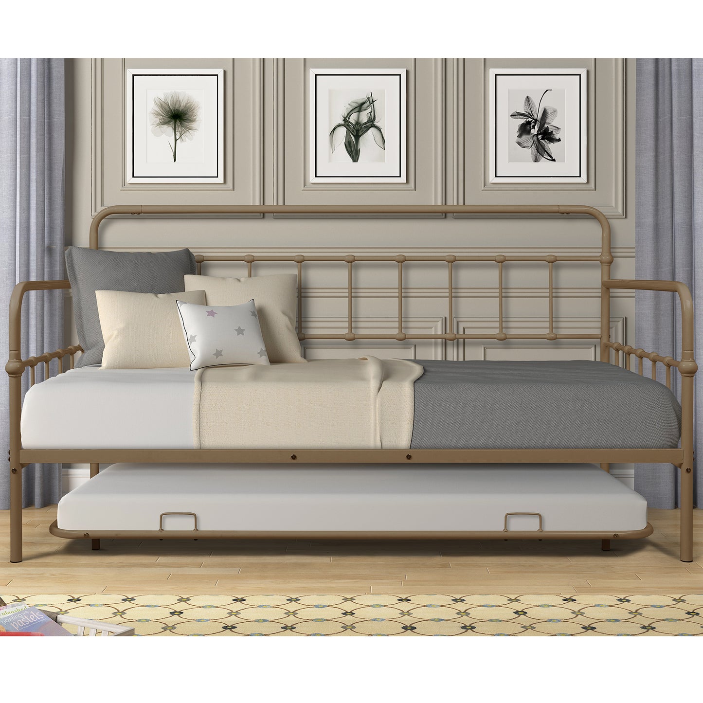BTMWAY Twin Size Metal Daybed with Trundle Included, LJC