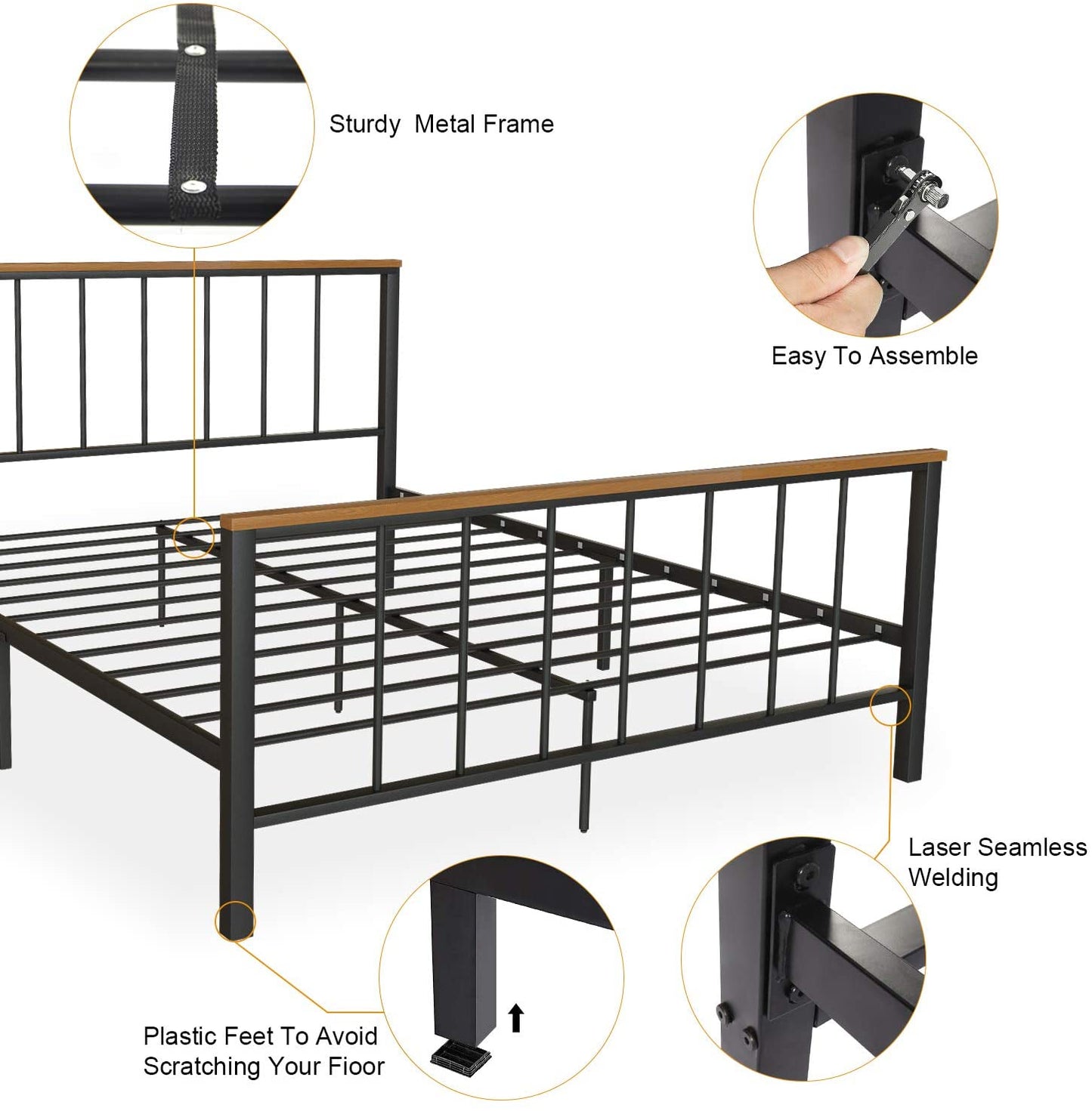 Metal Bed Frame Full Size, Black Platform Bed Frame Double Size, Full Bed Frame for Kids Adults, Full Platform Bed with Headboard&Footboard, Industrial Bedroom Furniture for Kids Adults, A4393