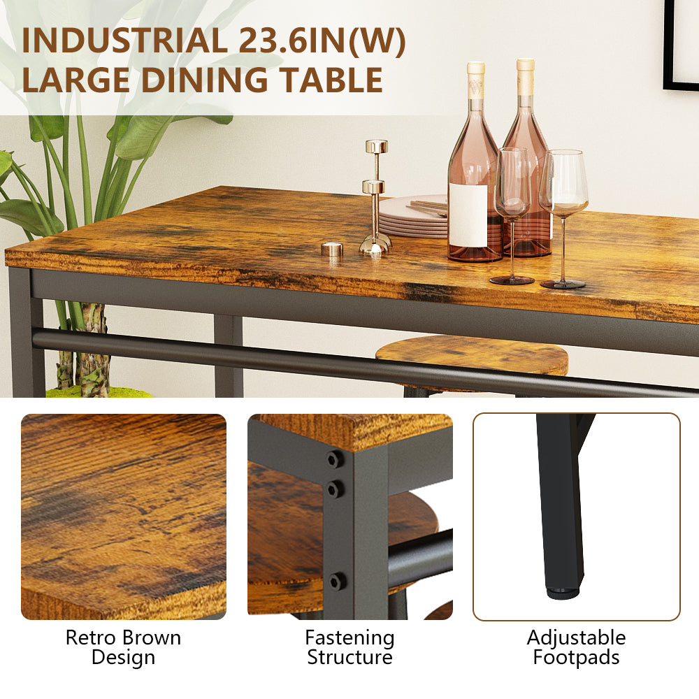 5-Piece Counter Height Table Set, BTMWAY Contemporary Rectangle Bar Dining Table and Chairs Set, High Top Pub Table Set, Metal Kitchen Dining Breakfast Nook Table Set w/4 Chairs, Dark Brown, A5341