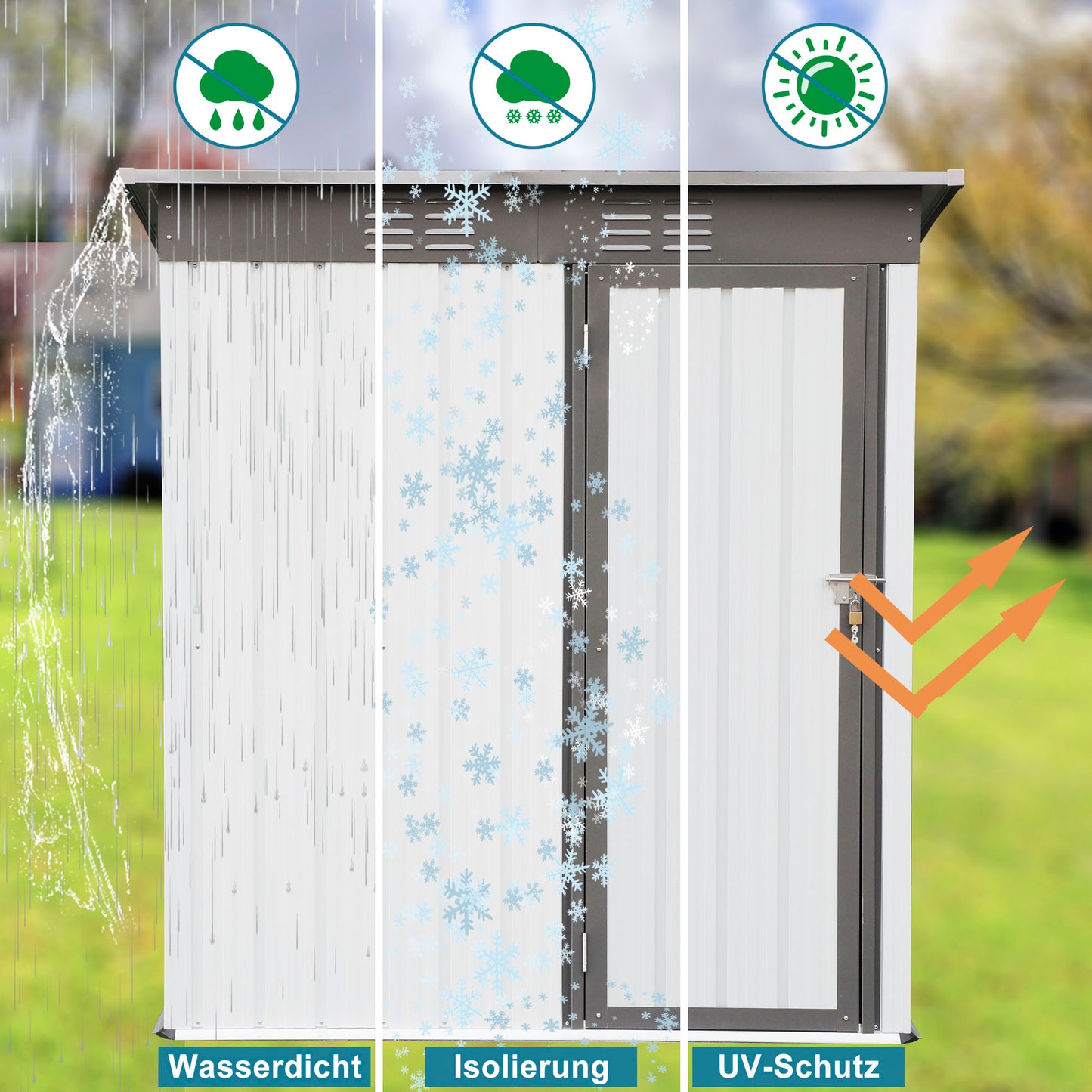 Backyard Storage Shed, BTMWAY 5' x 3' Metal Outdoor Vertical Storage Shed, Waterproof Outdoor Storage Cabinet with Hinged Door, Padlock, Tool Shed Storage House for Backyard, Patio, Lawn