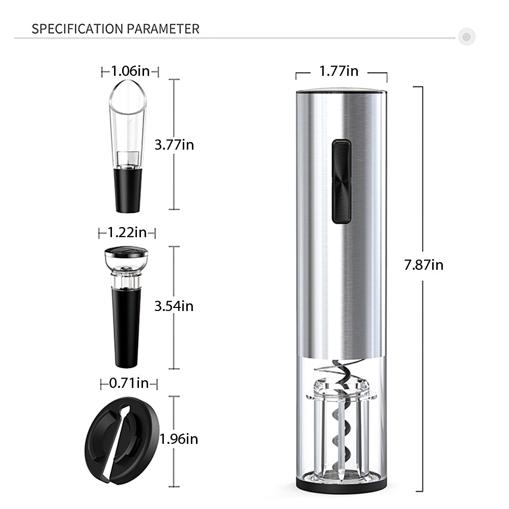 Wine Bottle Opener, BTMWAY 4 in 1 Electric Wine Bottle Opener Rechargeable, Stainless Steel Electric Corkscrew Set, Wine Bottle Openers Set w/ Pourer, Foil Cutter, Stopper, Type-C Charging Cable, R950