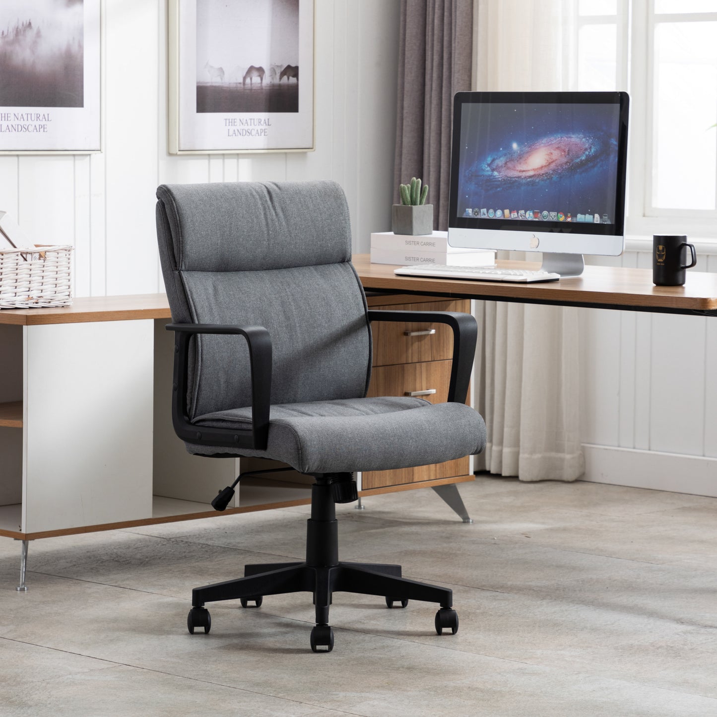 BTMWAY Mid Back Swivel Office Chair with Wheels, Light Gray, A6210