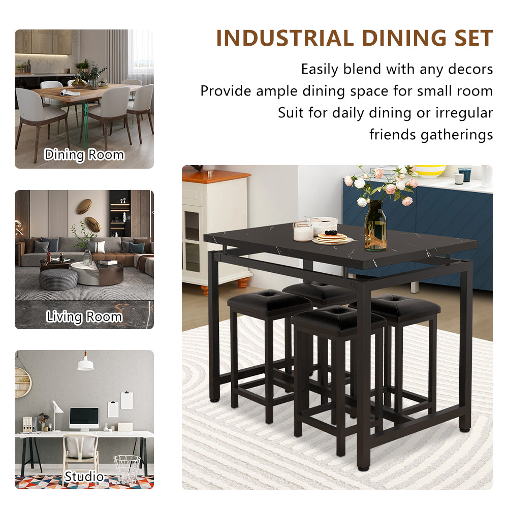5-Piece Pub Dining Set, BTMWAY Contemporary Bar Dining Table Set, Counter Height Kitchen Dining Room Table and Chairs Set with Stools, Space Saving Apartment High Top Breakfast Nook Table Set, A136