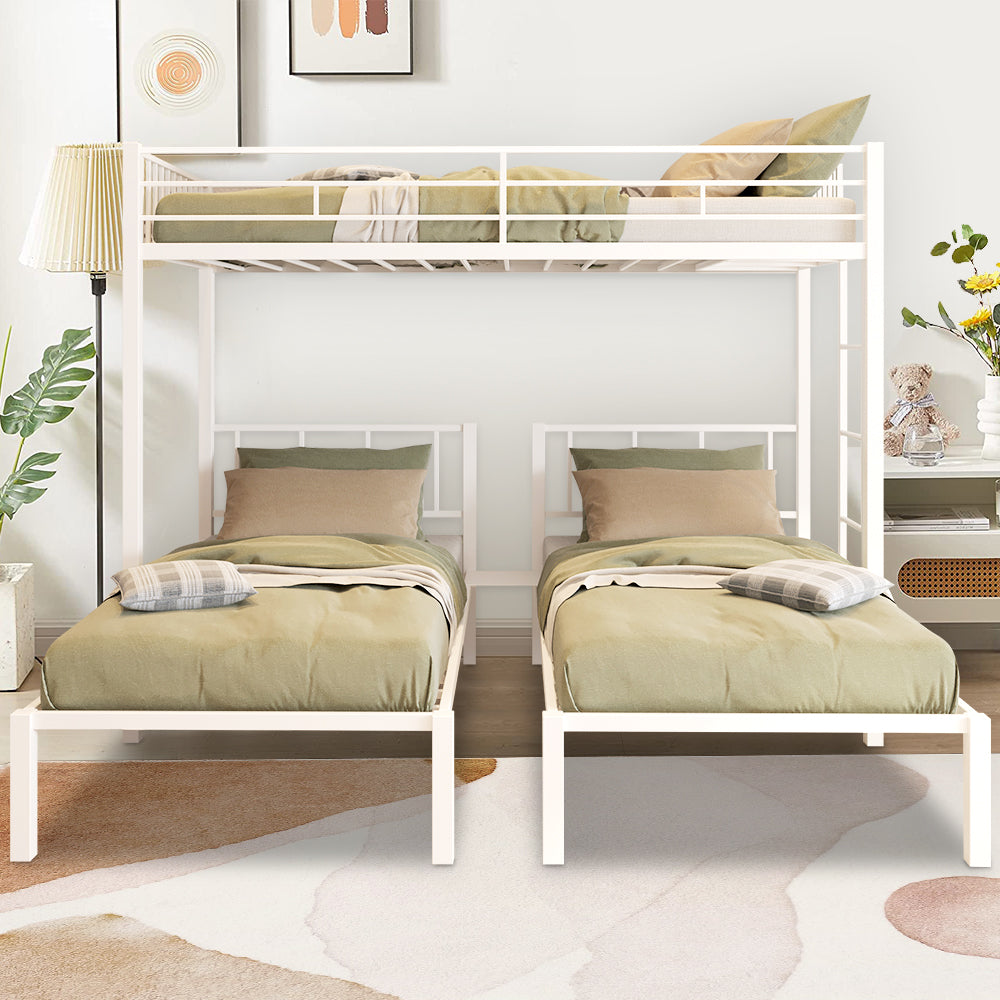 Triple Bunk Bed, BTMWAY Modern Metal Twin Size Bunk Bed For Kids, Convertible Twin Triple Bed Loft Bed, Can be Divided into 3 Separate Platform Beds with Headboard, Black, A6551