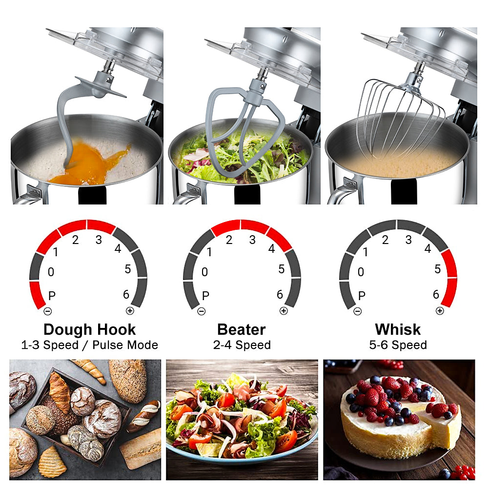 7.4 QT Electric Stand Mixer for Kitchen, 6-Speed Tilt-Head Food Mixer, Silver, A01