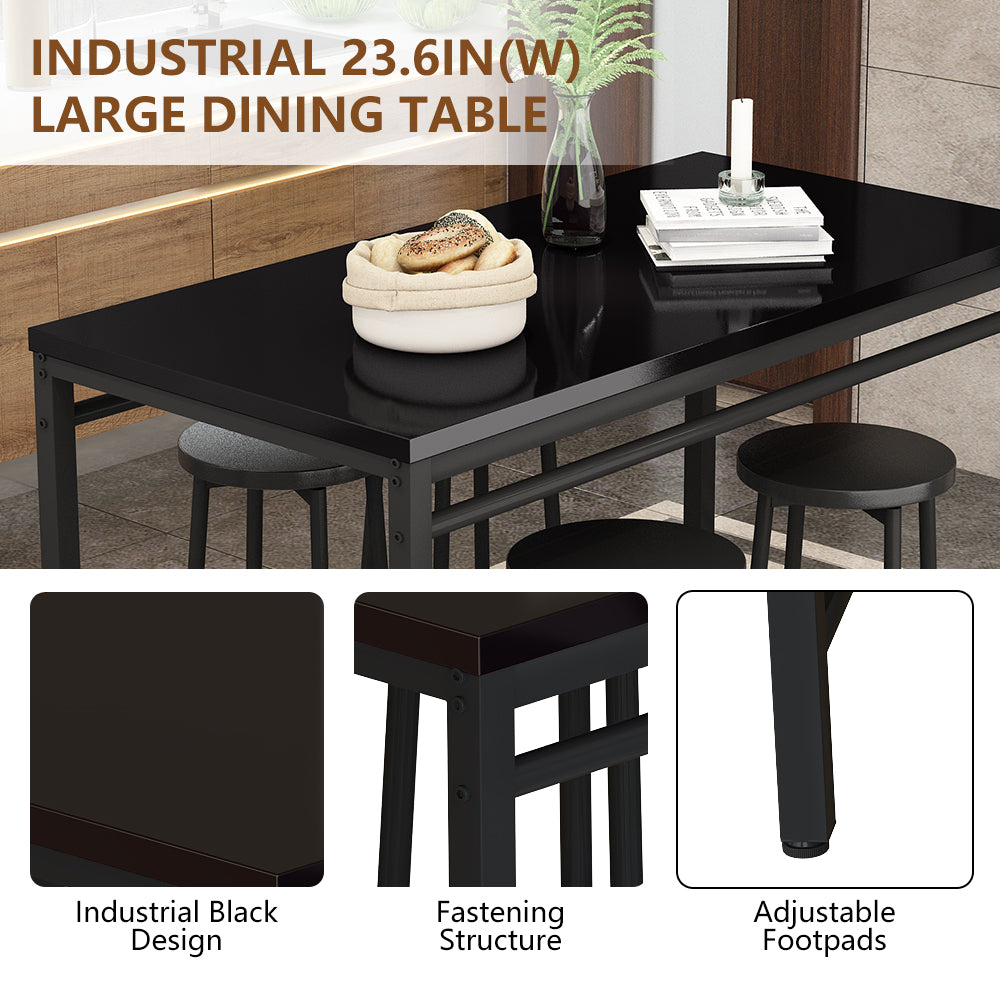 Metal Dining Set for 4, BTMWAY Counter Height Dining Room Table and Chairs Set for Kitchen, High Top Bar Bistro Pub Table Set with 4 Stools, Breakfast Nook Dining Table Set, Black, N3163