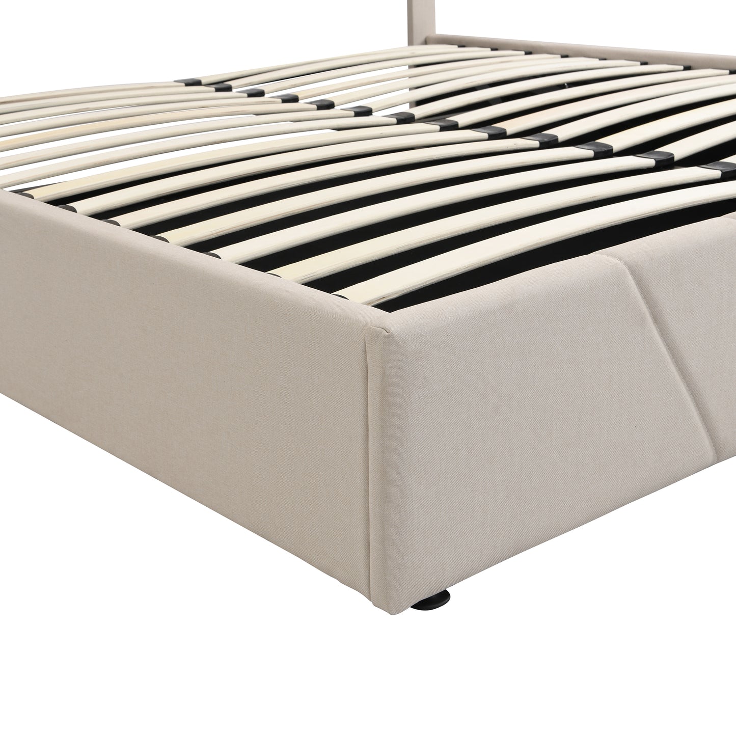 Upholstered Bed with Storage, BTMWAY Queen Size Upholstered Platform Bed with Headboard, Queen Bed Frame for Kids Adults, Slatted Bed No Box Spring Needed w/Hydraulic Storage System, Beige, N210