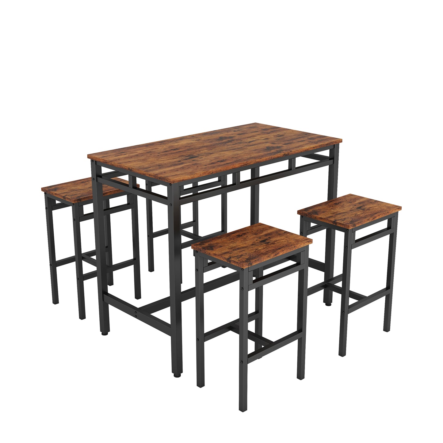 Brown Pub Dining Set, Bar Height Dining Table and Chairs Set, Counter Height Kitchen Table and Chairs Set with Metal Legs, Bar Pub Breakfast Table Set for Living Room, Kitchen Room, Dining Room