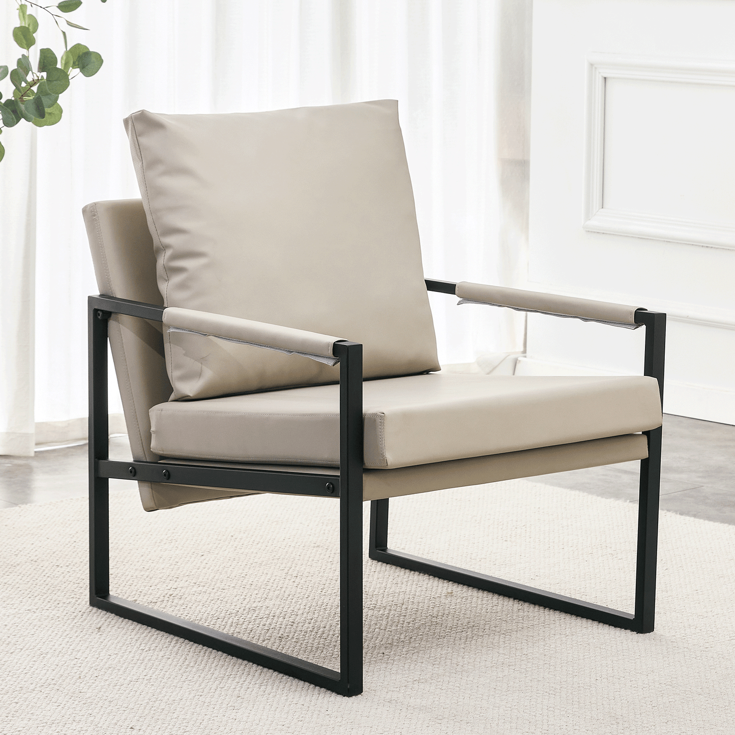 Mid Century Accent Chair, BTMWAY PU Leather Arm Chair with Armrest, Faux Leather Upholstered Accent Chair, Modern Single Sofa Reading Chair Club Chair, for Living Room Bedroom, Orange, A5888