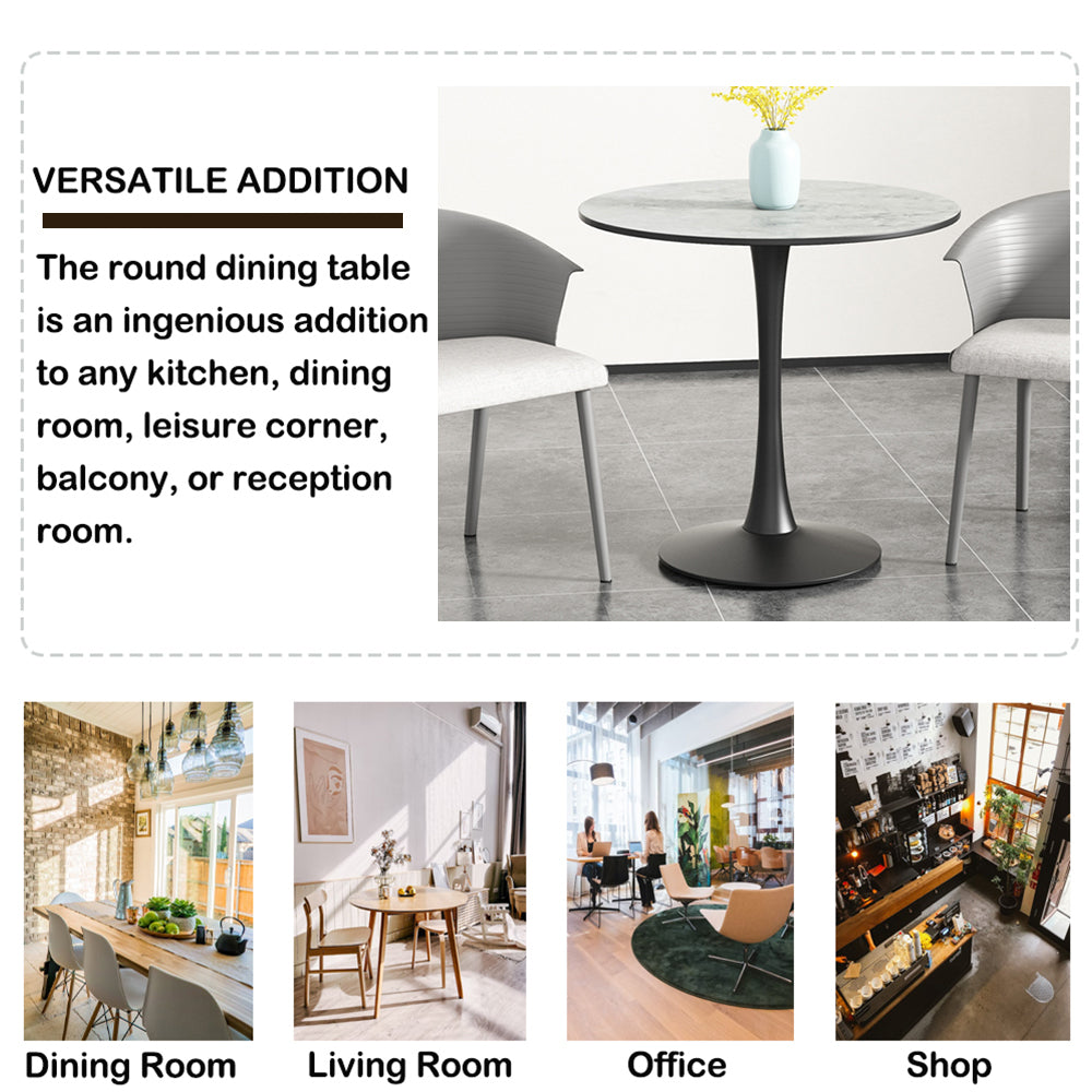 31.5" Dining Table for Restaurant, BTMWAY Mid-century White Marble Tulip Style Round Dining Room Table, Contemporary Leisure Coffee Cocktail Table, Metal Pedestal, MDF Top, for 4 Person, A3494