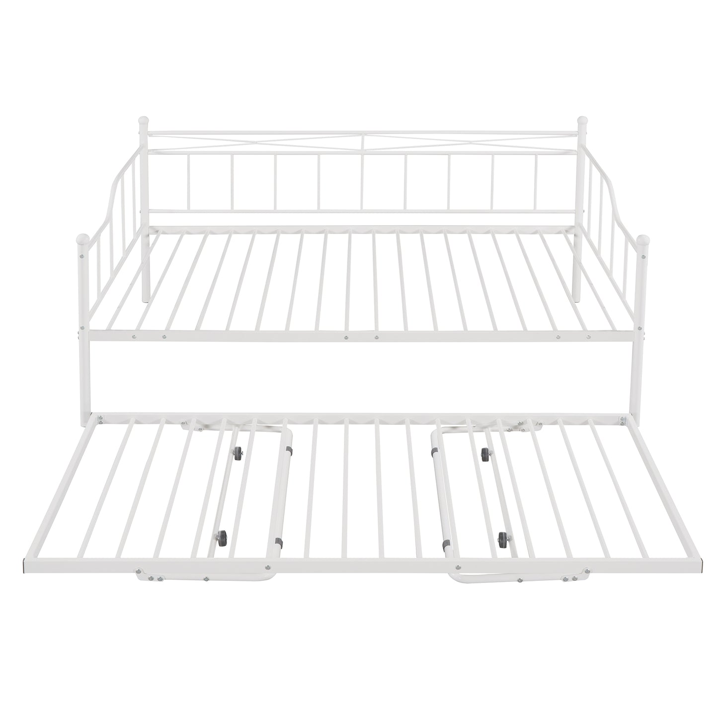BTMWAY Daybed with Trundle Included, Twin Size Metal Daybed Frame with Adjustable Trundle, Heavy Duty Extendable Daybed with Pop Up Trundle Bed