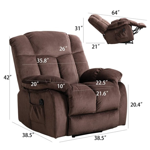Power Lift Recliner Chair, BTMWAY 300lbs Capacity Electric Lift Recliner for Elderly, with Remote Control, Wide Seat, Side Pocket, Extended Footrest, Fabric Sofa Chairs for Living Room, Brown, N3162