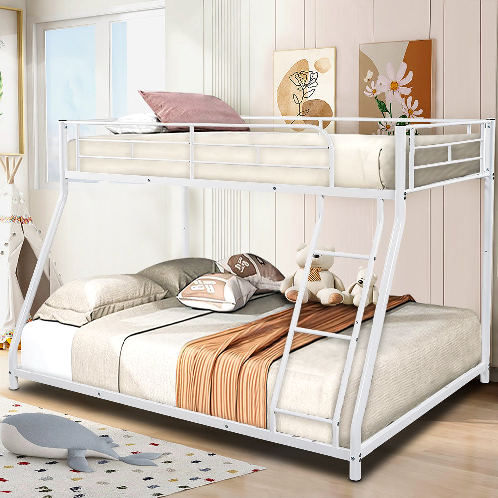 BTMWAY Twin Over Full Bunk Bed, Dorm Room/Kids Room Bunk Bed, Contemporary Metal Twin Size Bed Frame, Space Saving Bunk Bed with Ladder & Guardrails, No Spring Box Need, White, A1236