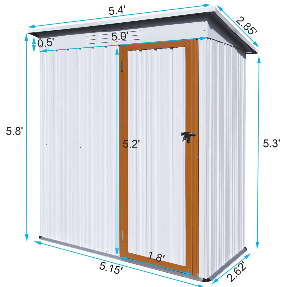 Outdoor Shed, BTMWAY 5' x 3' Multifunctional Vertical Storage Shed, Galvanized Tool Storage Shed House with Sloping Roof, Hinged Door, Padlock, Outdoor Storage Cabinet for Patio Backyard