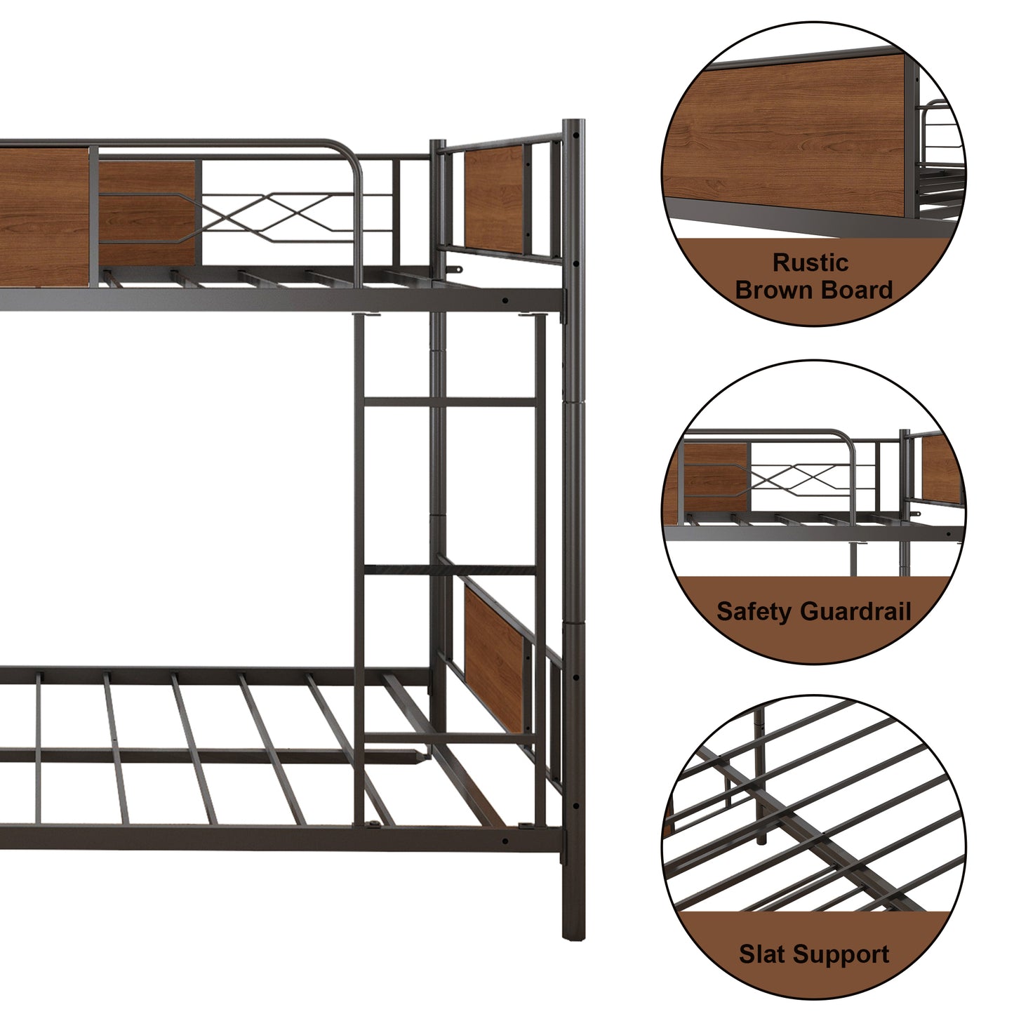 Metal Bunk Bed Full Over Full, BTMWAY Industrial Full Over Full Bunk Bed for Boys Girls, Modern Kids Bed No Box Spring Needed, Slatted Support, with Ladder and Guardrail, Up to 350lbs, A585