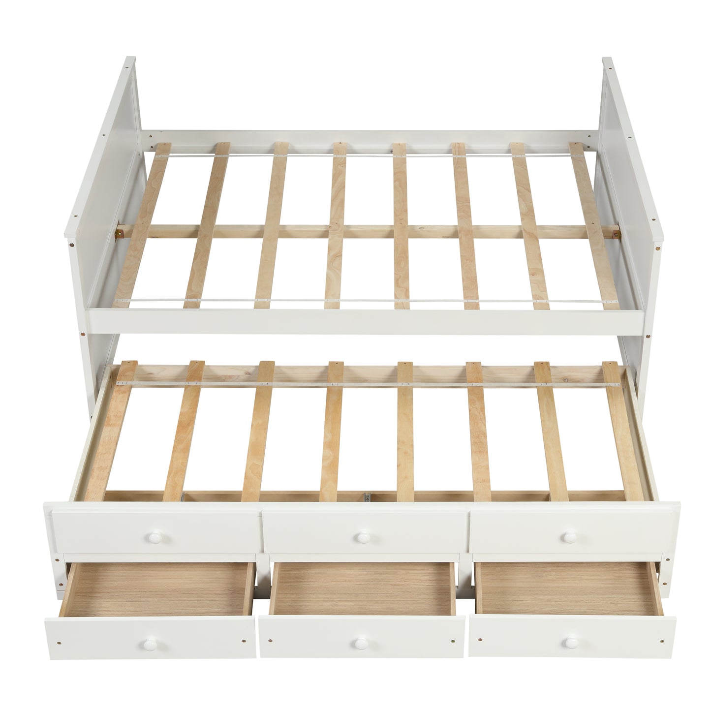 BTMWAY Full Captain Bed with Trundle and 3 Drawers, Solid Wood Full Size Platform Bed Frame with Headboard and Footboard, Grey