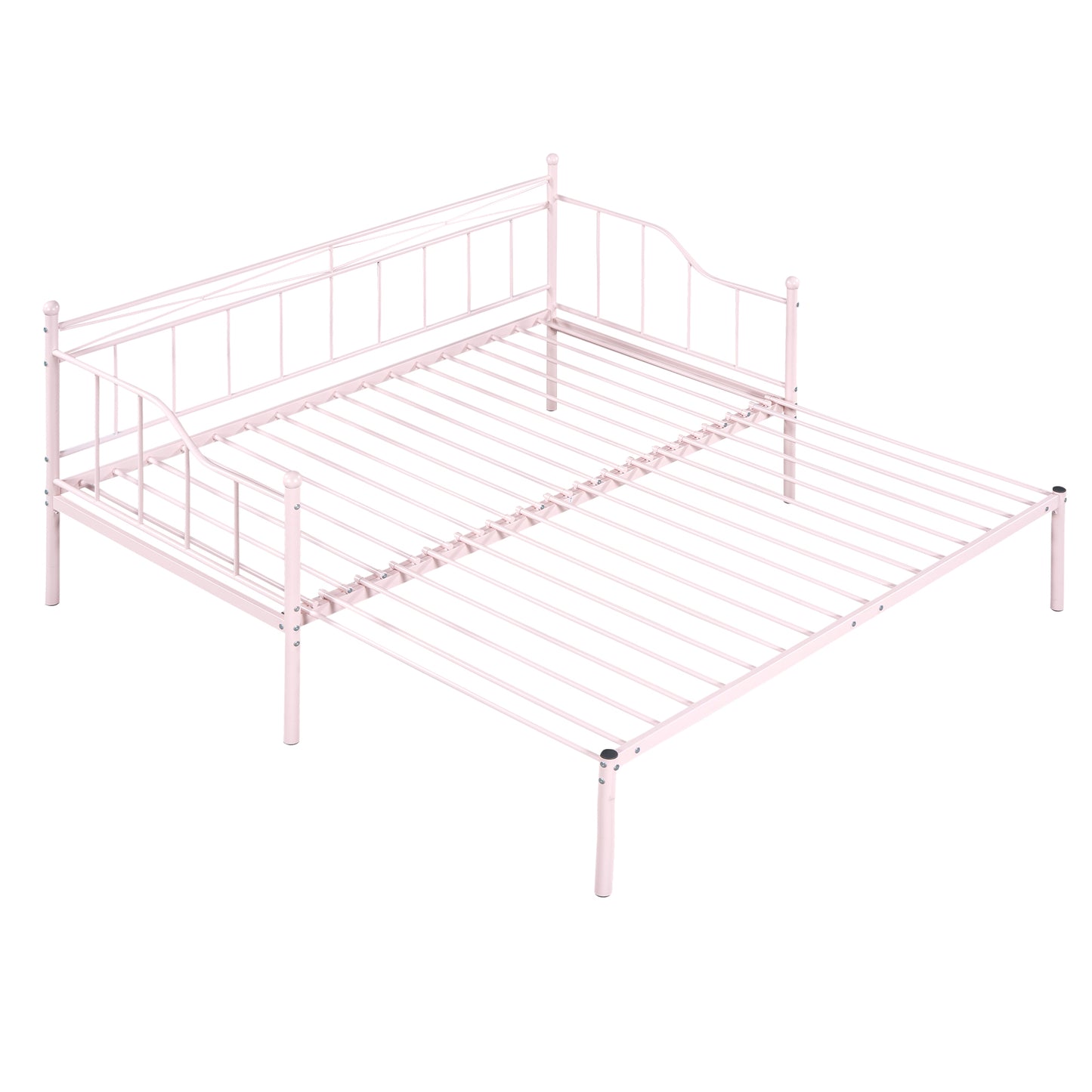 BTMWAY Daybed with Trundle Included, Twin Size Metal Daybed Frame with Adjustable Trundle, Heavy Duty Extendable Daybed with Pop Up Trundle Bed