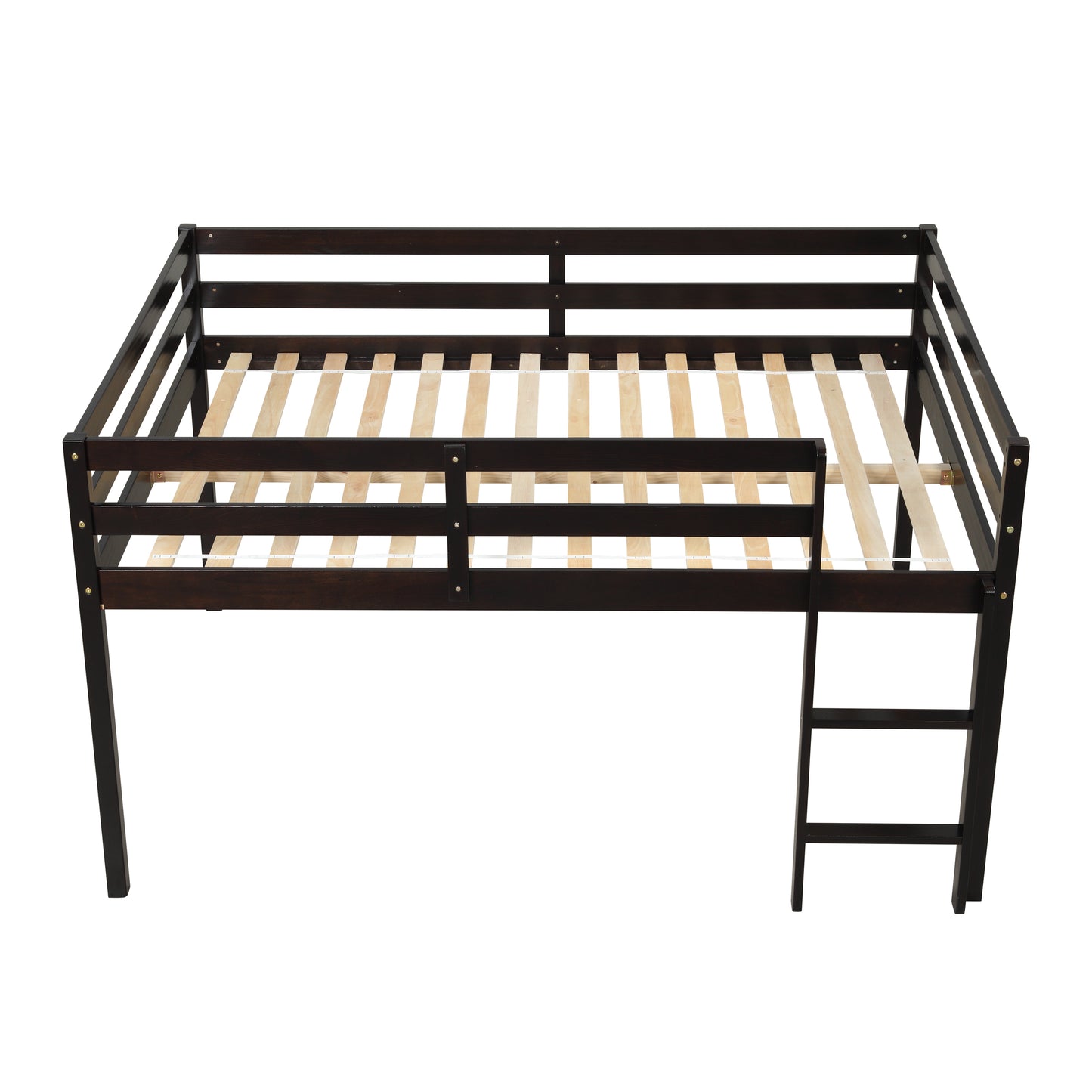 BTMWAY Loft Beds for Kids, Twin Wood Loft Bed with Safety Guard Rail and Ladder, No Box Spring Needed, Space Saving Low Loft Bed for Boys Girls, Gray