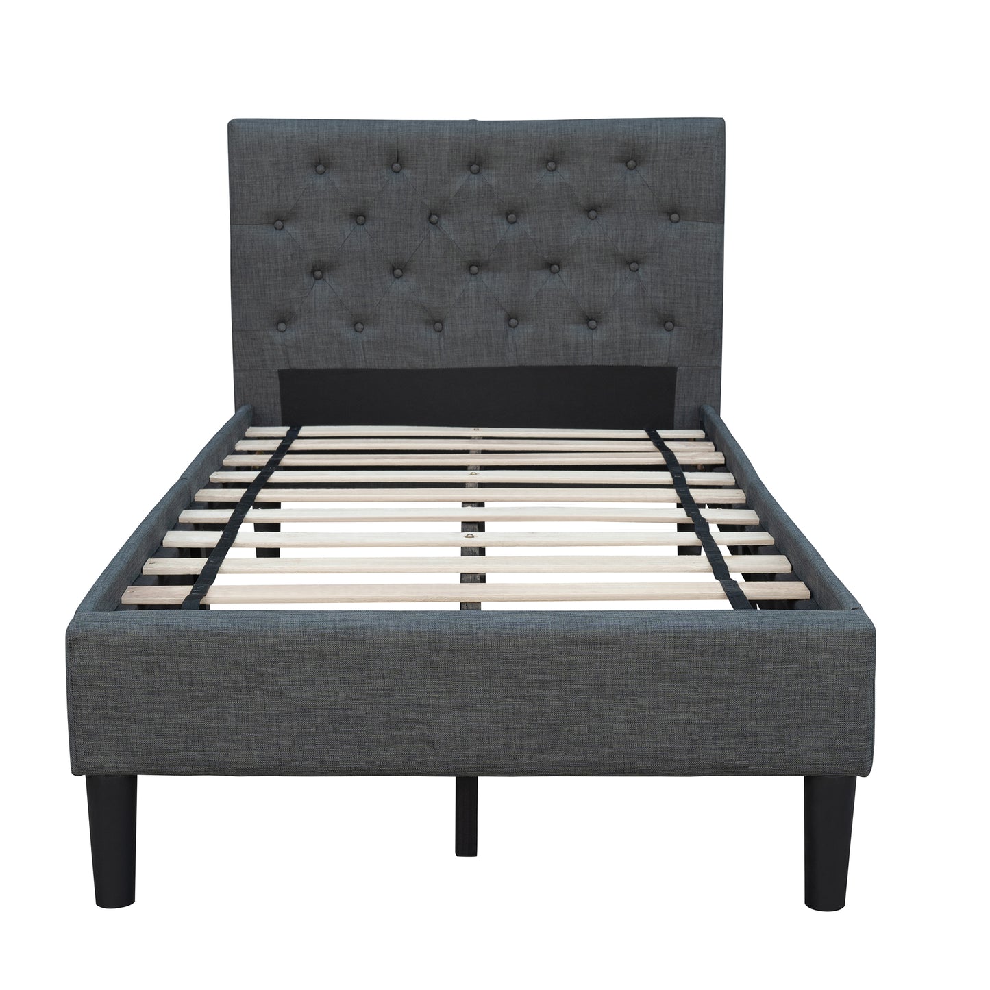 BTMWAY Twin Size Upholstered Platform Bed with Headboard, LJC