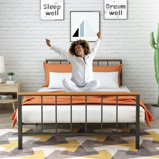 Metal Bed Frame Full Size, Black Platform Bed Frame Double Size, Full Bed Frame for Kids Adults, Full Platform Bed with Headboard&Footboard, Industrial Bedroom Furniture for Kids Adults, A4398