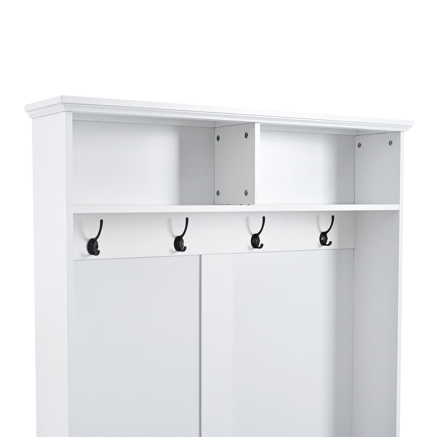 BTMWAY Hall Tree with Bench and Shoe Storage, 71" Wood Entryway Bench with Coat Rack, Modern Mudroom Bench with Shoe Storage, Cushion, 4 Hooks, Wide Hall Tree for Entryway Hallway Living Room, White