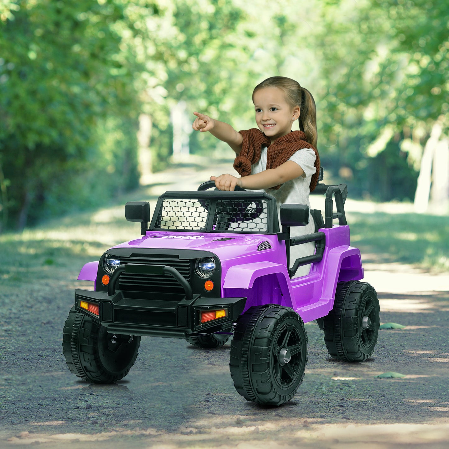12V Ride on Cars with Remote Control, BTMWAY Kids Ride on Toys for Toddlers Boys Girls Gifts, Battery Powered Kids Electric Cars, Ride on Trucks with MP3 Player, LED Headlight, 3 Speeds, Purple