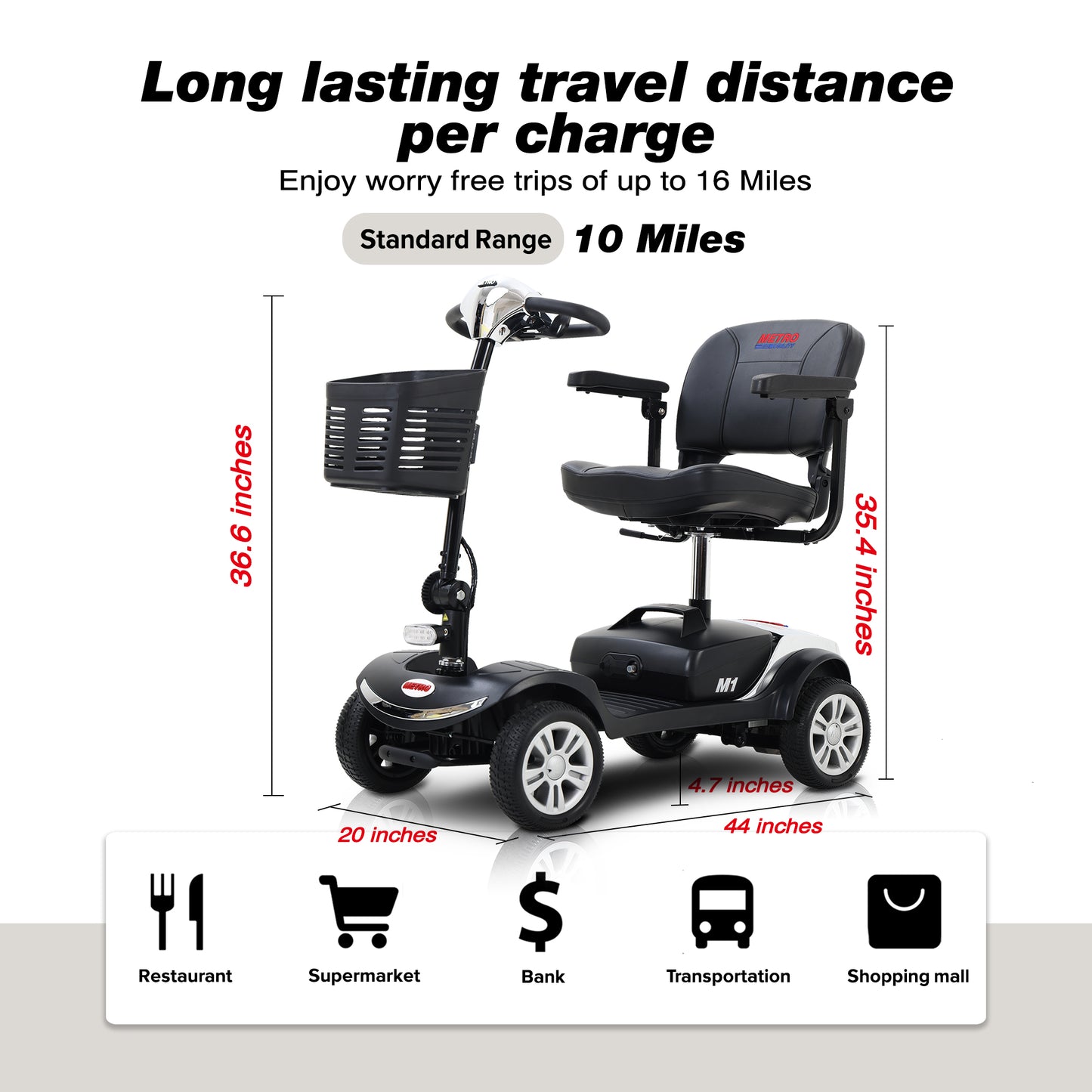 BTMWAY Mobility Scooter, 4 Wheels Electric Scooter for Seniors, Compact Folding Travel Mobility Scooters for Adult
