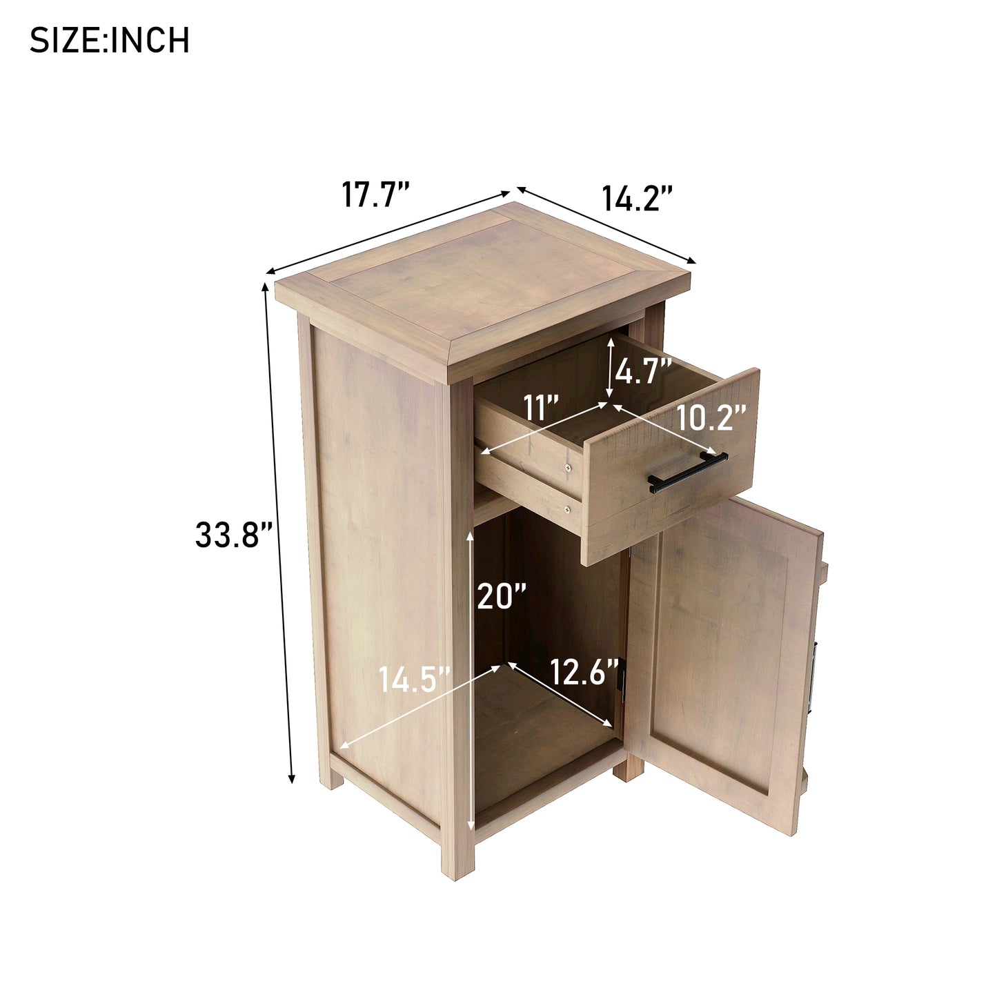 BTMWAY Modern Farmhouse Tall Nightstand, New Upgraded Solid Pine Wood Bedside Table with Sliding Drawer and Flipping Storage Cabinet