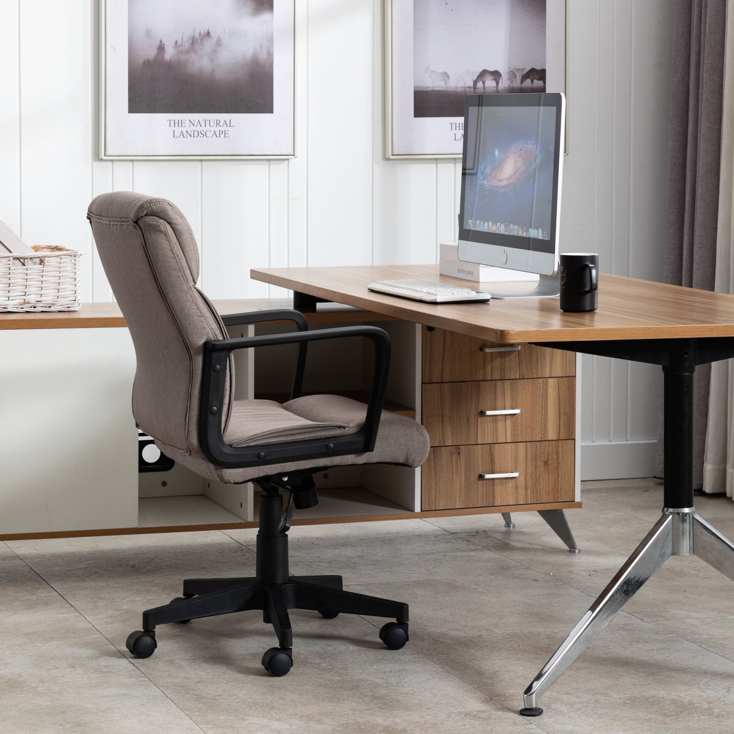 Office Chair with Arms, BTMWAY 360° Swivel Ergonomic Task Chair for Home Office, Height Adjustable Mid Back Computer Desk Chair, Gray