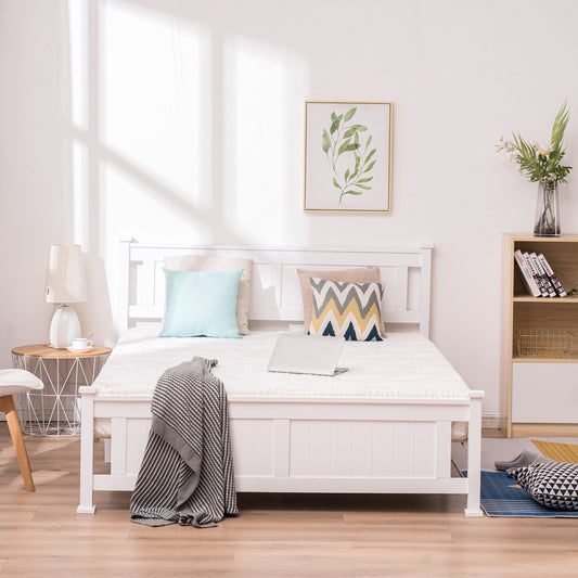 Full Bed Frame with Headboard, YOFE White Full Size Platform Bed Frame w/ Slats, Modern Full Size Bed Frame for Kids Adults, Wood Platform Full Bed Frame for Bedroom, No Box Spring Needed, R4993
